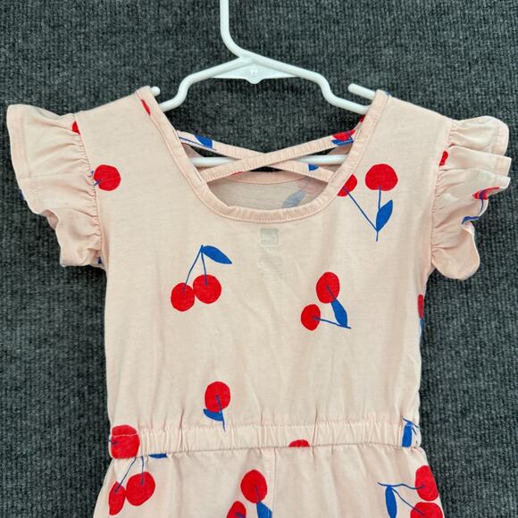 Tea Collection Jumpsuit Girls 2T Pink Cherry Print Flutter Sleeve Jersey Knit - Picture 5 of 8